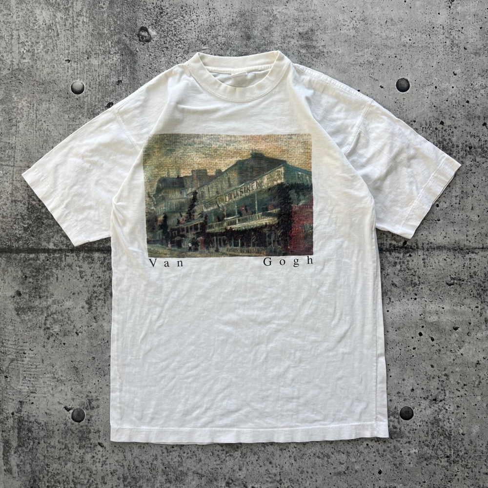 Vintage Van Gogh T-Shirt Men Large White The Restaurant de la Sirène 90s Art